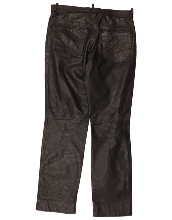 Pantaloni drepți din piele vintage pentru bărbați IT 50 Large W34 L30 Negru