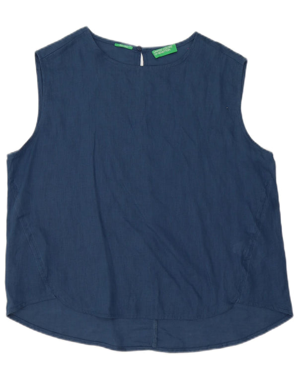 Bluză supradimensionată fără mâneci Benetton pentru femei UK 10 Small Blue Marine Linen
