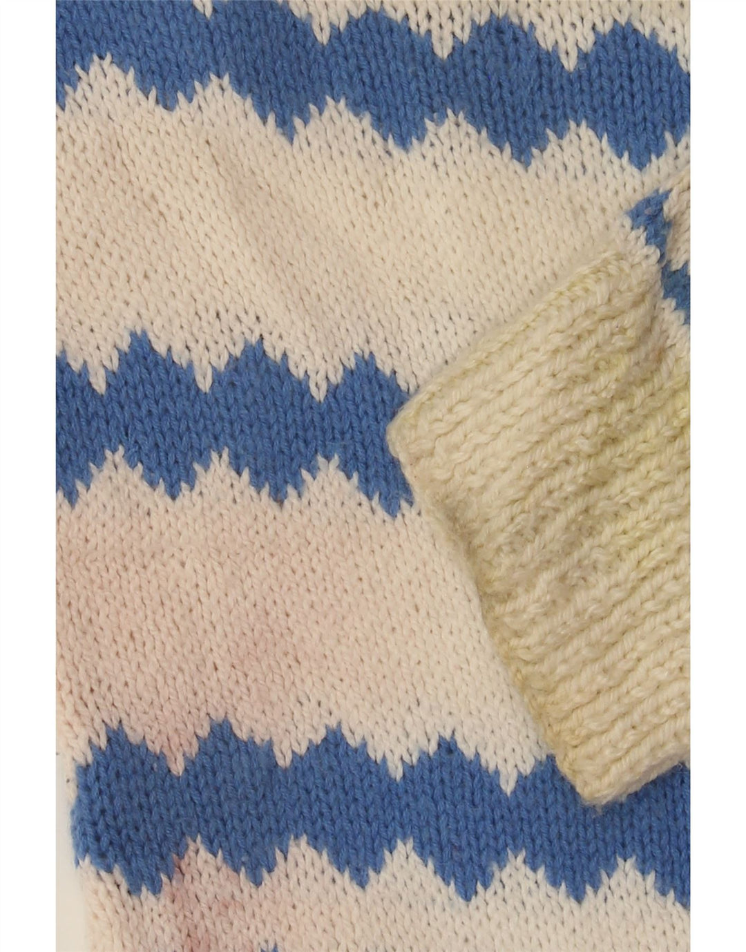 Pulover VINTAGE pentru bărbați cu gât roșu, mediu alb deschis Fair Isle