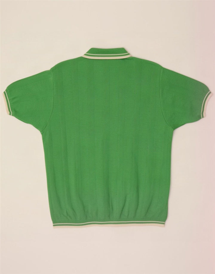 Pulover vintage pentru bărbați, cu mânecă scurtă, cu gât polo, verde mediu