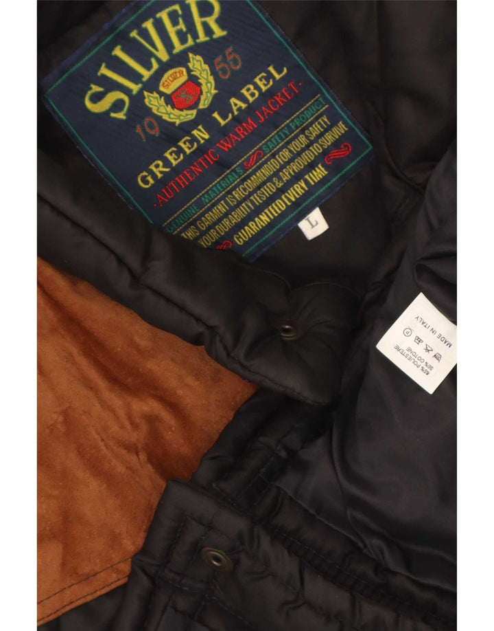Gilet căptușit pentru bărbați vintage UK 40, mare, negru, poliester color bloc