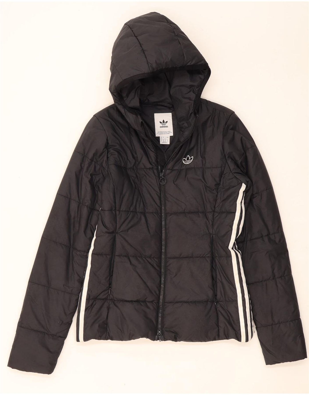 Jachetă căptușită cu glugă Adidas pentru femei UK 8 Poliester negru mic