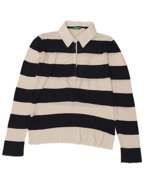 BENETTON Tricou Polo Rugby tricot pentru femei UK 14 Medium White Dunge