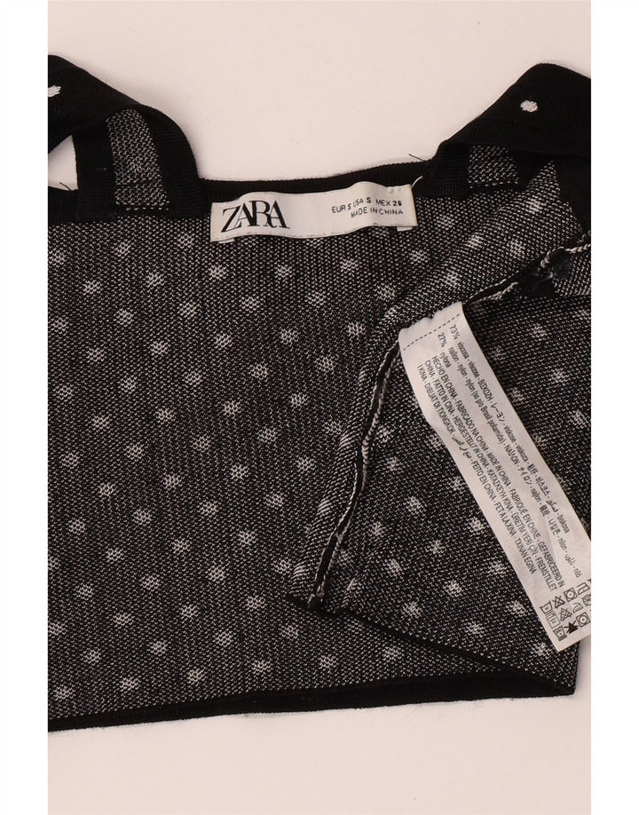 Crop Top fără mâneci pentru femei Zara UK 8 Small Black Spotted Viscose