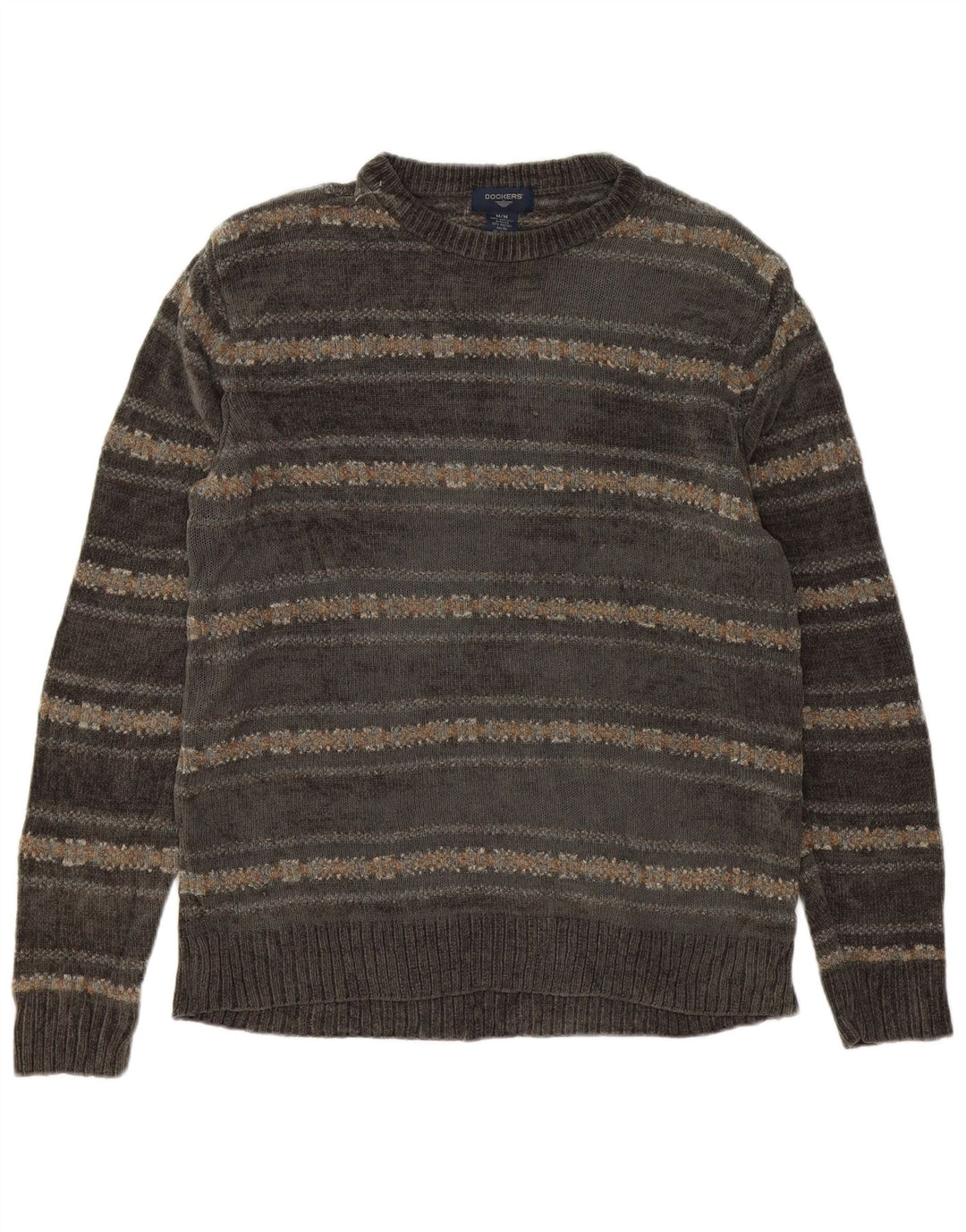Pulover Dockers pentru bărbați cu gât roșu, gri mediu, acrilic Fair Isle