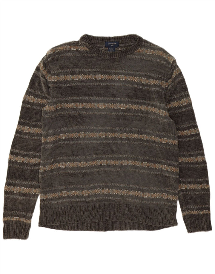 Pulover Dockers pentru bărbați cu gât roșu, gri mediu, acrilic Fair Isle