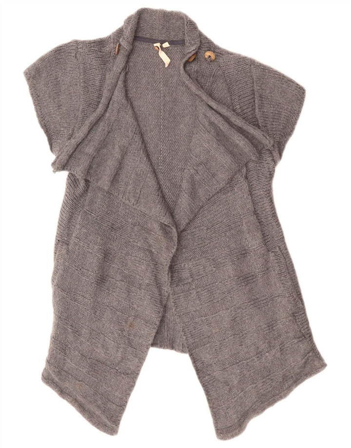 White Stuff Pulover cardigan deschis pentru femei cu mânecă scurtă UK 10 Lână gri mică