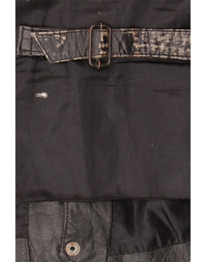 Vestă din piele vintage pentru bărbați, mare, neagră
