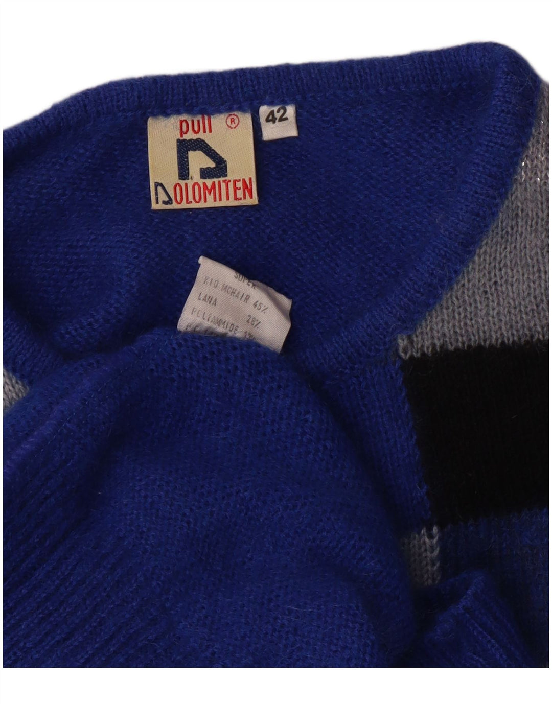 Pulover pentru femei Dolomiten cu gât de barcă IT 42 Medium Blue Check Mohair