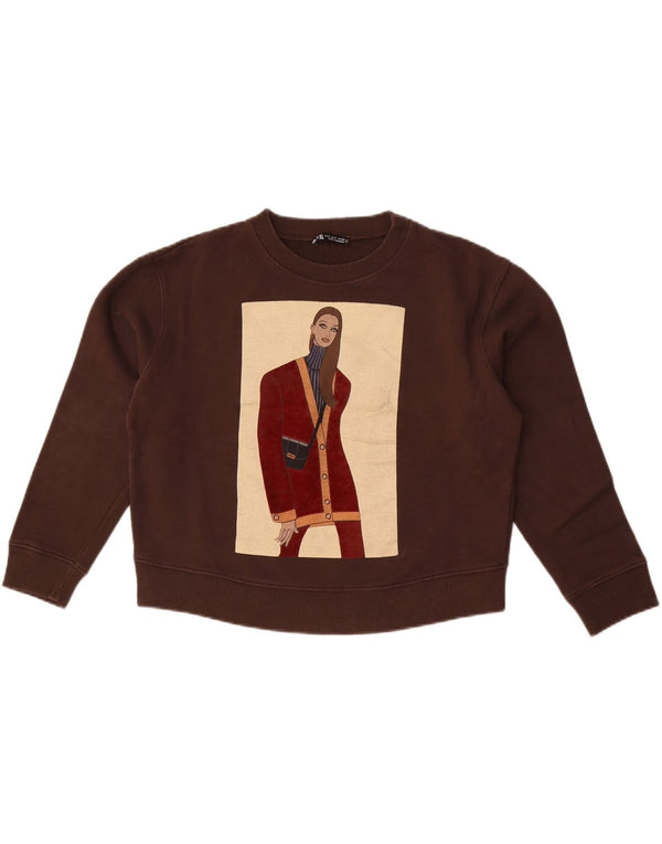 Pulover supradimensionat cu grafic pentru femei Zara UK 10 Mic Maro