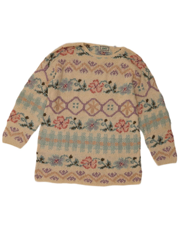 Pulover cu gât roșu pentru femei Express UK 12 Mătase Florală Bej Mediu