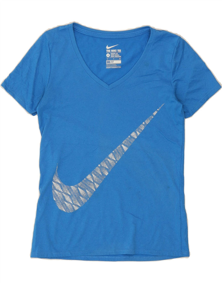 NIKE Womens Dri Fit Graphic T-Shirt Top UK 10 Small Blue Polyester Vintage Nike and Second-Hand Nike from Messina Hembry 