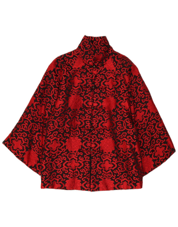 Jachetă kimono vintage pentru femei cu mâneci 3/4 UK 16, cachetă mare roșu