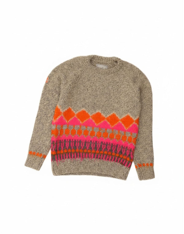 Pulover Superdry pentru femei cu decolteu triplu UK 14 Medium Gri Fair Isle