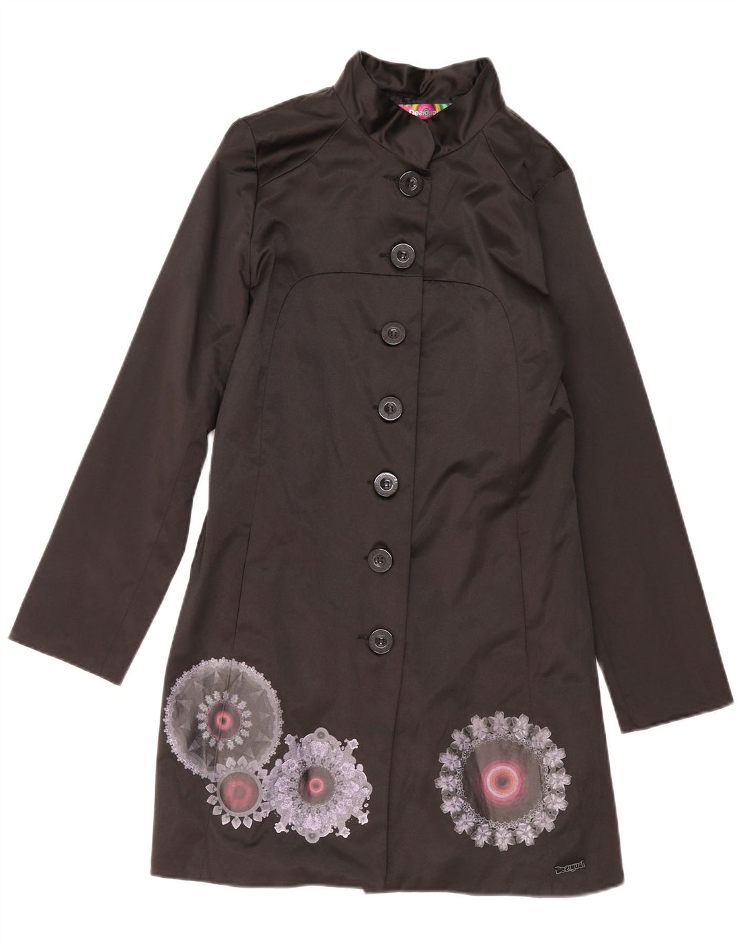 Pardesiu Desigual pentru damă, cu grafică, EU 42, mare, negru, bumbac floral