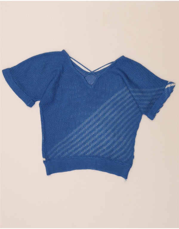 VINTAGE Pulover cu gâtul cu barca transparentă pentru femei UK 14 Large Blue