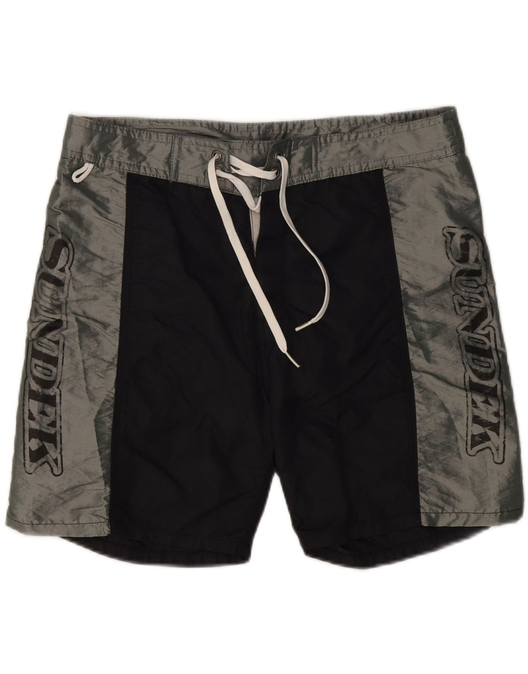 Pantaloni scurți de înot grafic SUNDEK pentru bărbați, nailon colorblock medii, negru