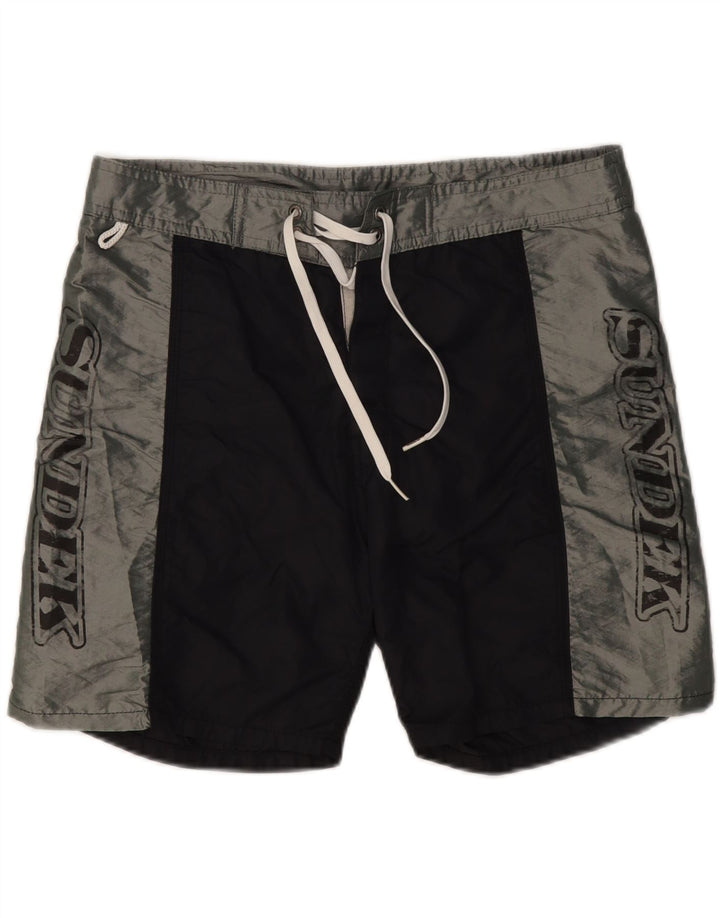 Pantaloni scurți de înot grafic SUNDEK pentru bărbați, nailon colorblock medii, negru