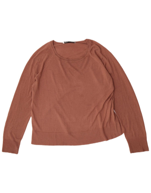 Pulover supradimensionat pentru femei Zara, cu gât de barcă, UK 10, mic maro, viscoză