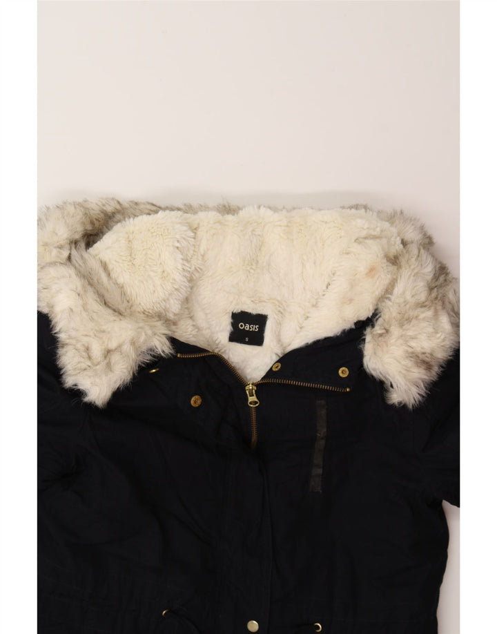 OASIS Womens Hooded Parka Jacket UK 10 Small Navy Blue Polyester Vintage Oasis and Second-Hand Oasis from Messina Hembry 
