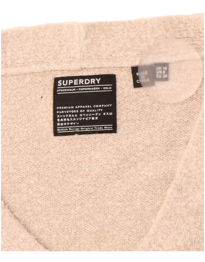 SUPERDRY Pulover supradimensionat pentru femei cu decolteu în V UK 10 Mic Bej Acrilic