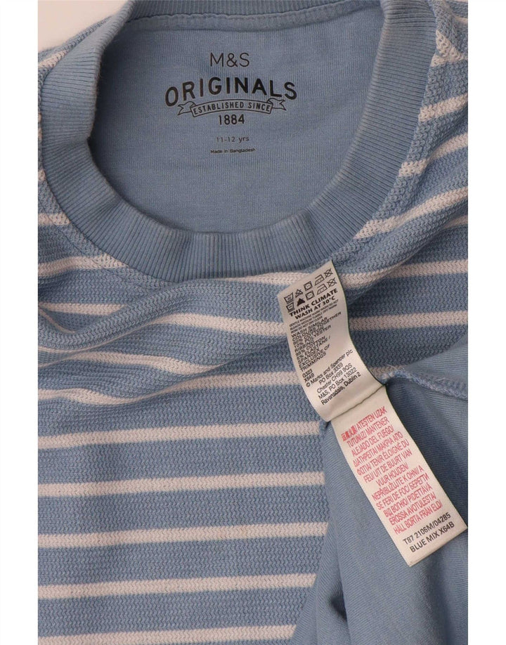 Bluză pentru băieți Marks & Spencer cu mânecă lungă 11-12 ani, bumbac cu dungi albastre