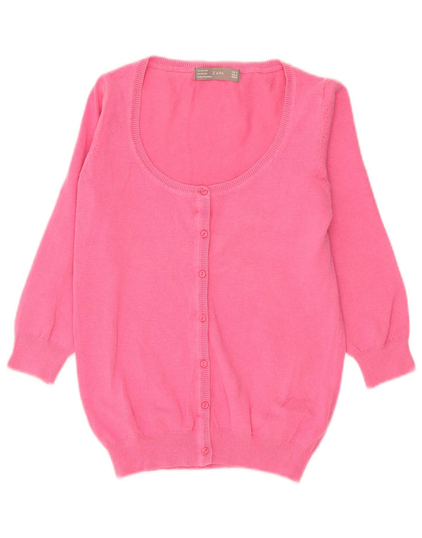 Pulover cardigan pentru femeie Zara cu mâneci 3/4 UK 10 mic bumbac roz