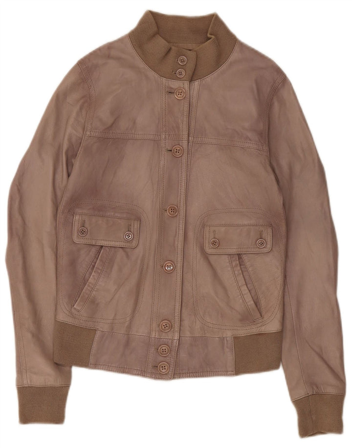 Jachetă de piele Zen Crop pentru femei UK 8 Mic din piele maro