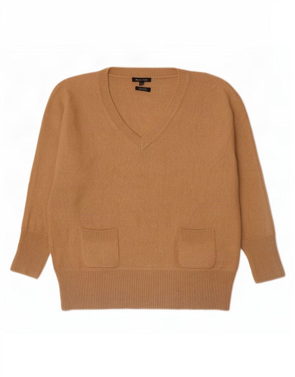 Pulover cu decolteu în V Massimo Dutti pentru femei UK 14 Lână mediu bej