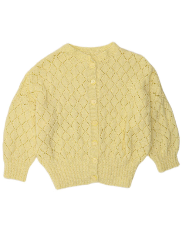 Pulover Cardigan Vintage pentru femei cu mâneci 3/4 UK 16 Large Yellow