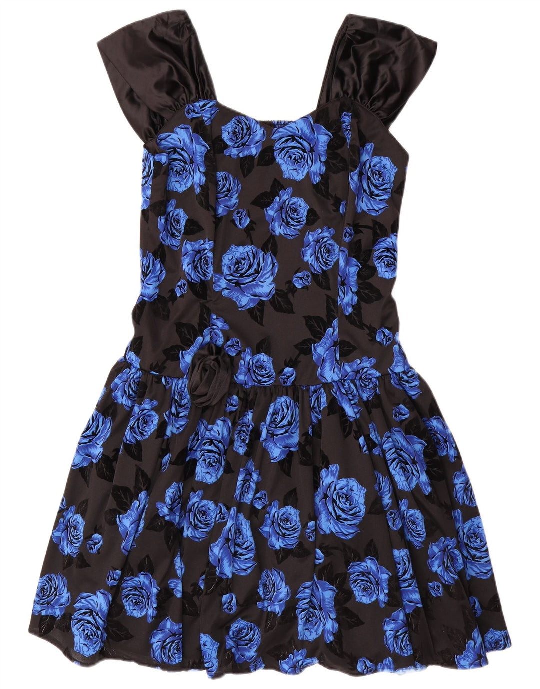 VINTAGE Rochie A-Line fără mâneci pentru femei IT 42 Poliester Floral Albastru Mediu