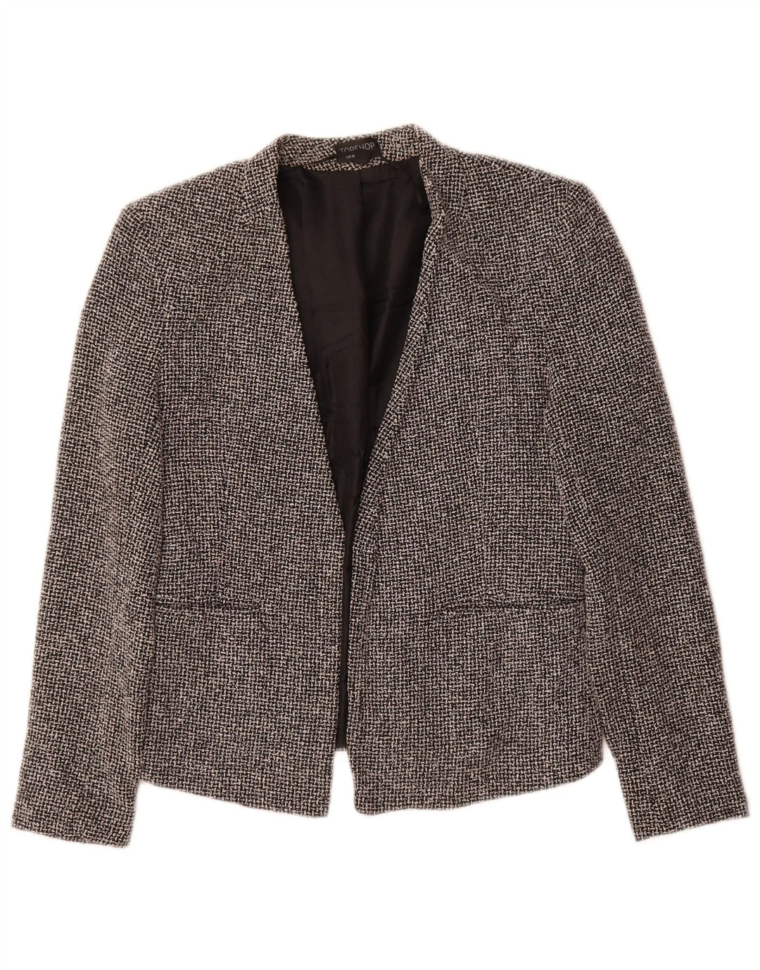 Topshop Jachetă Blazer deschisă pentru femei UK 10 Small Black Check Bumbac