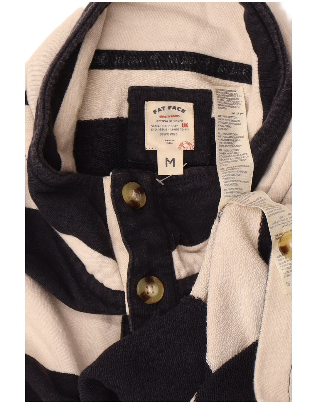 FAT FACE Hanorac pentru bărbați cu gât cu nasturi Pulover Mediu Bleumarin în dungi