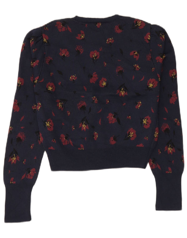 Pulover cardigan pentru femei ZARA UK 10 mic, albastru marin, cu flori din poliamidă