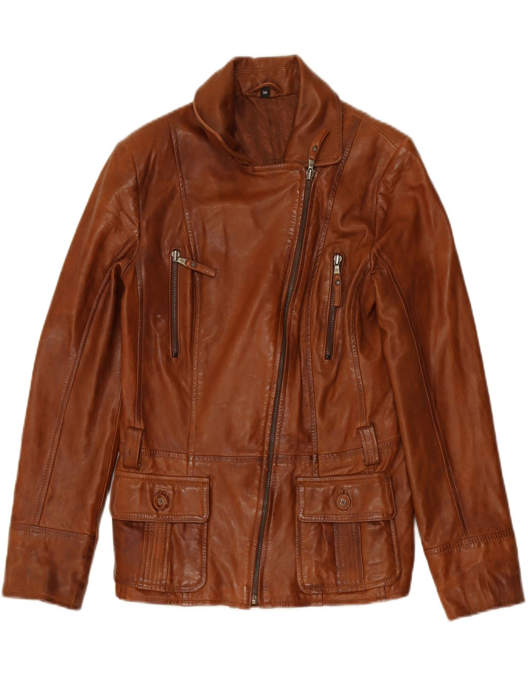 VINTAGE Womens Leather Jacket EU 36 Small Brown Leather Vintage Vintage and Second-Hand Vintage from Messina Hembry 