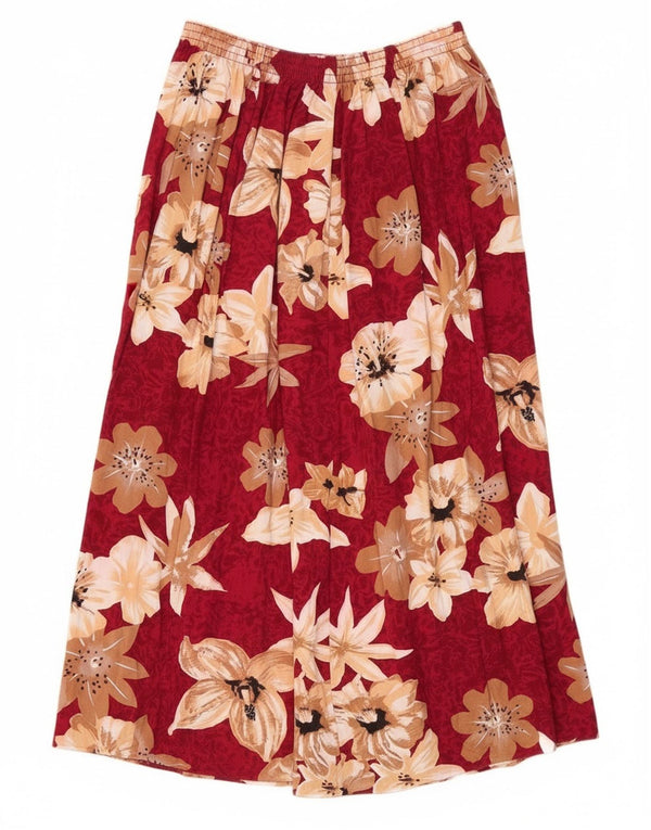 Fusta Maxi evazată Vintage pentru femei UK 16 Large W36 Red Floral Viscose