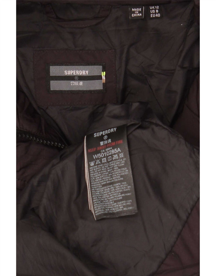 Palton căptușit cu glugă Superdry pentru femei UK 12 Poliester Burgundy mediu