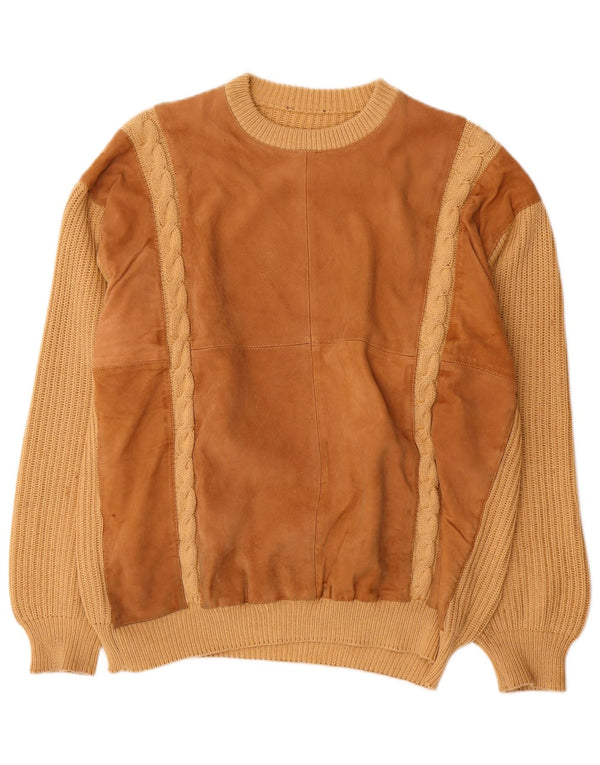 Pulover vintage pentru bărbați, cu gâtul turn, XL, bej