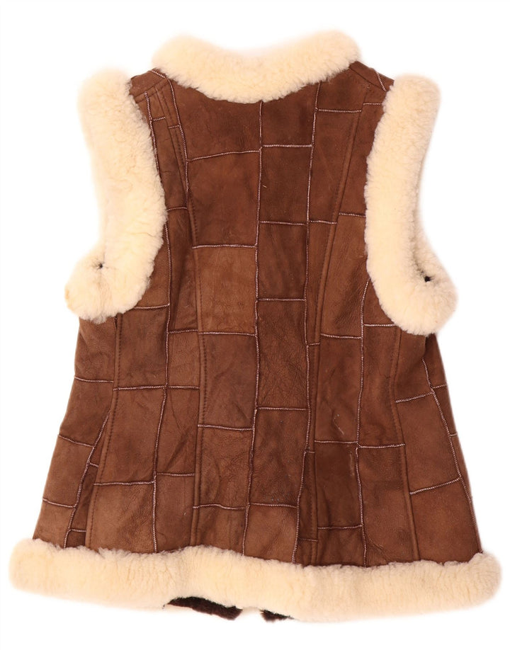 Gilet din shearling pentru femei VINTAGE EU 36 Mic maro din piele moale