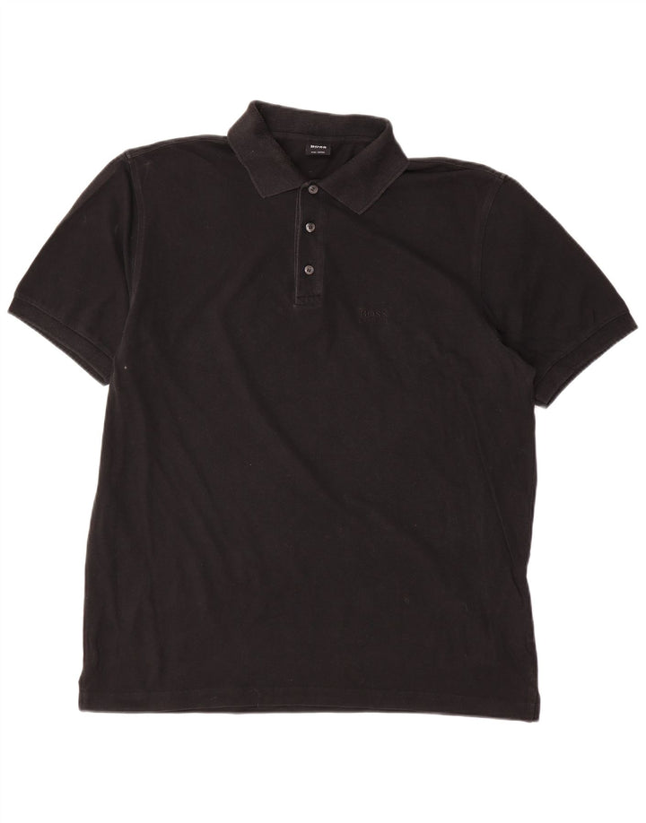 Tricou polo pentru bărbați Hugo Boss, bumbac negru mare