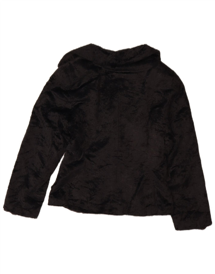 Jachetă vintage pentru femei din blană artificială UK 12 Poliamidă neagră medie