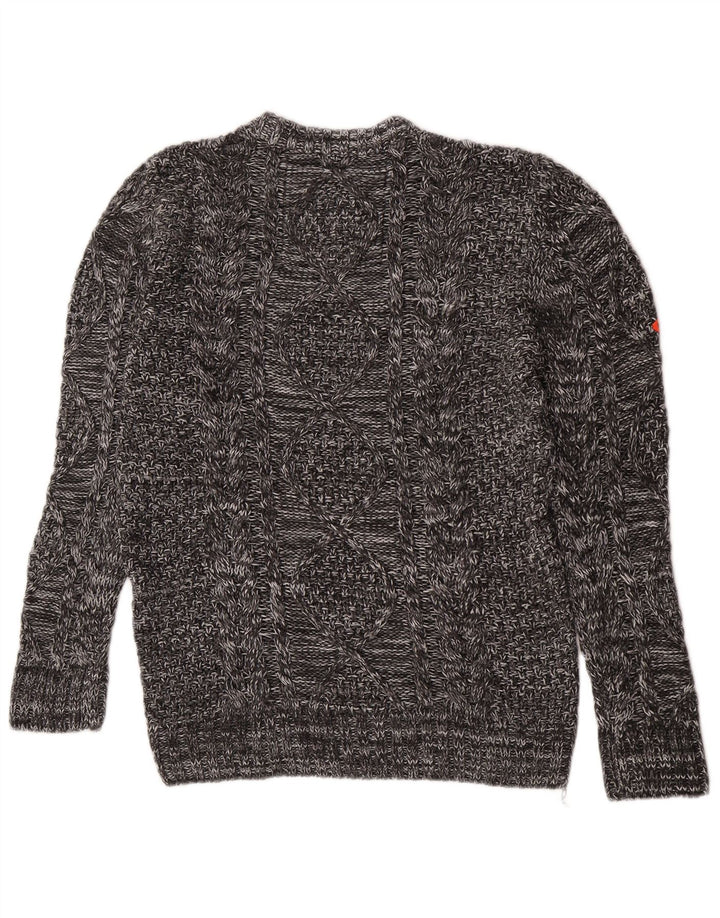 Pulover pentru bărbați Superdry cu decolteu triplu, gri mediu, acrilic, iarnă