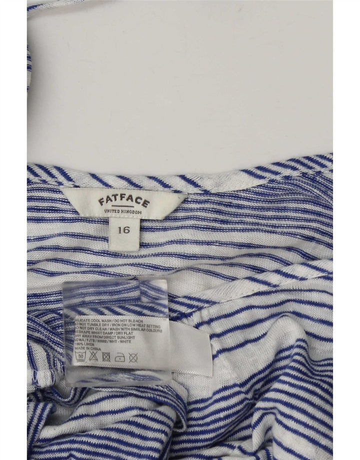 Fat Face Bluză Femei Top UK 16 Large Blue Striped Linen