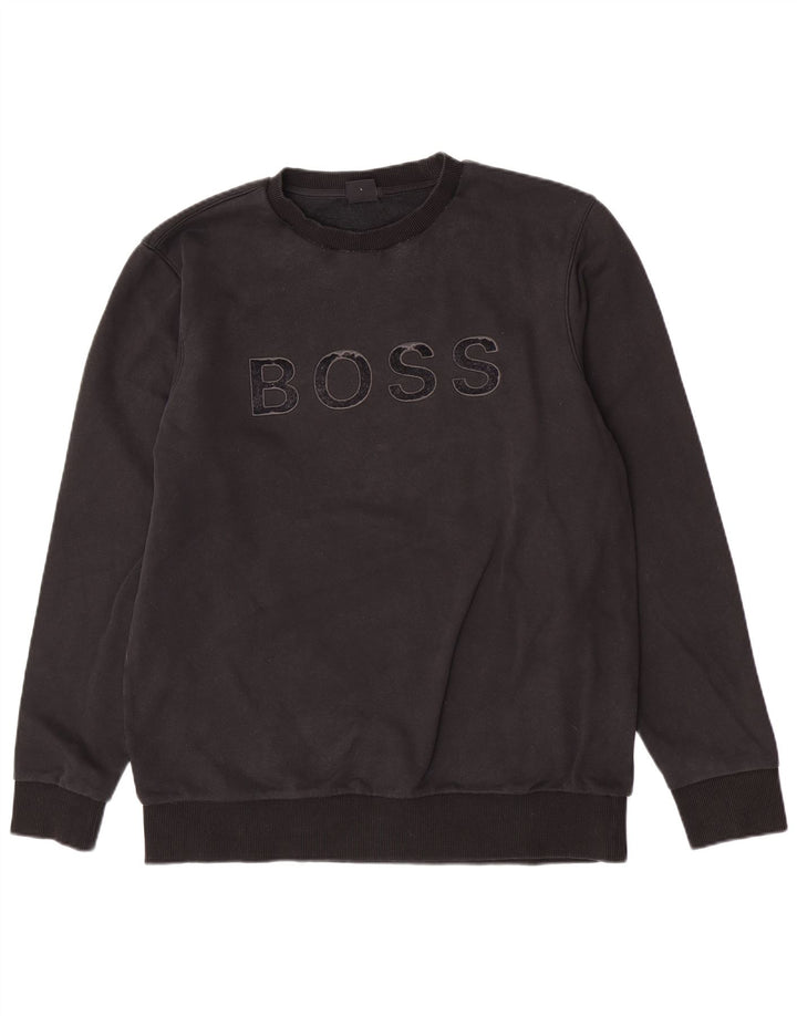 Pulover pentru bărbați Hugo Boss, cu grafic regular, din bumbac mare, negru