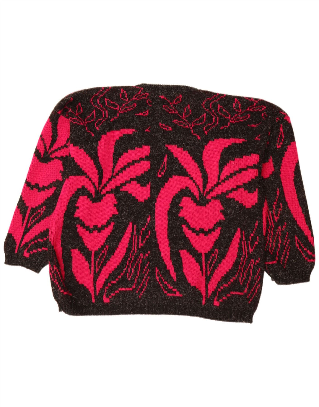 Pulover VINTAGE pentru femei cu gât de barcă UK 20 2XL Negru Floral Acrilic