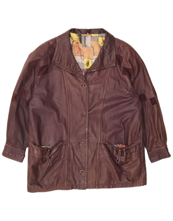 Geacă de piele vintage pentru femei IT 46 Large Burgundy Geometric