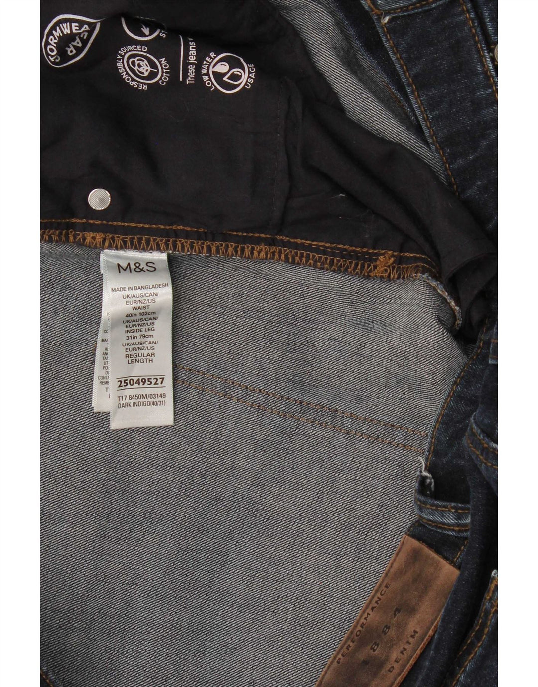 Blugi drepți obișnuiți pentru bărbați Marks & Spencer L40 L31 Bumbac bleumarin