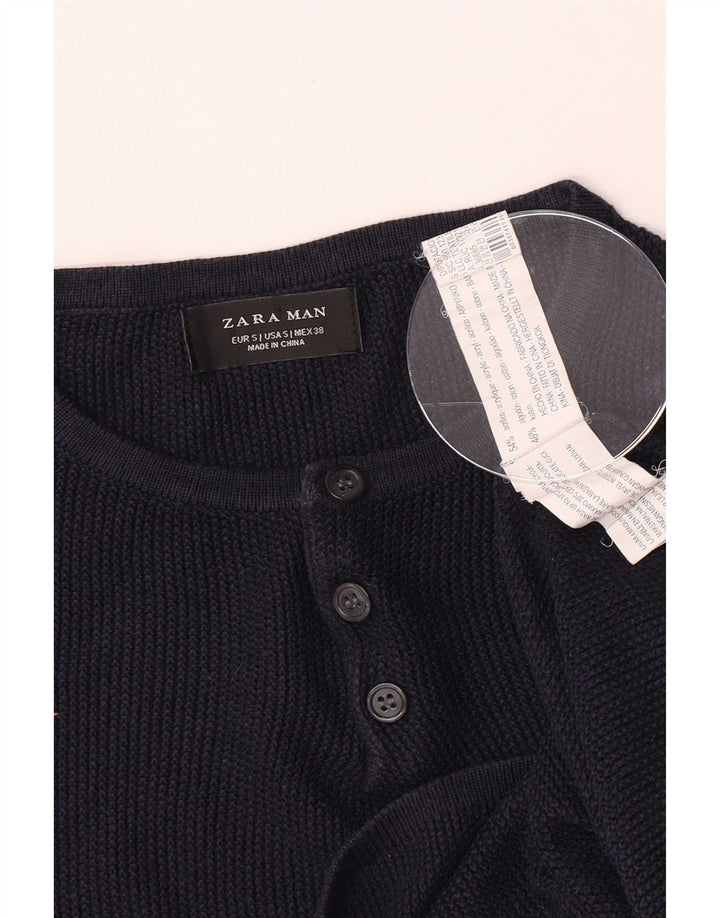 Pulover pentru bărbați Zara, cu gât cu nasturi, mic, acrilic, bleumarin