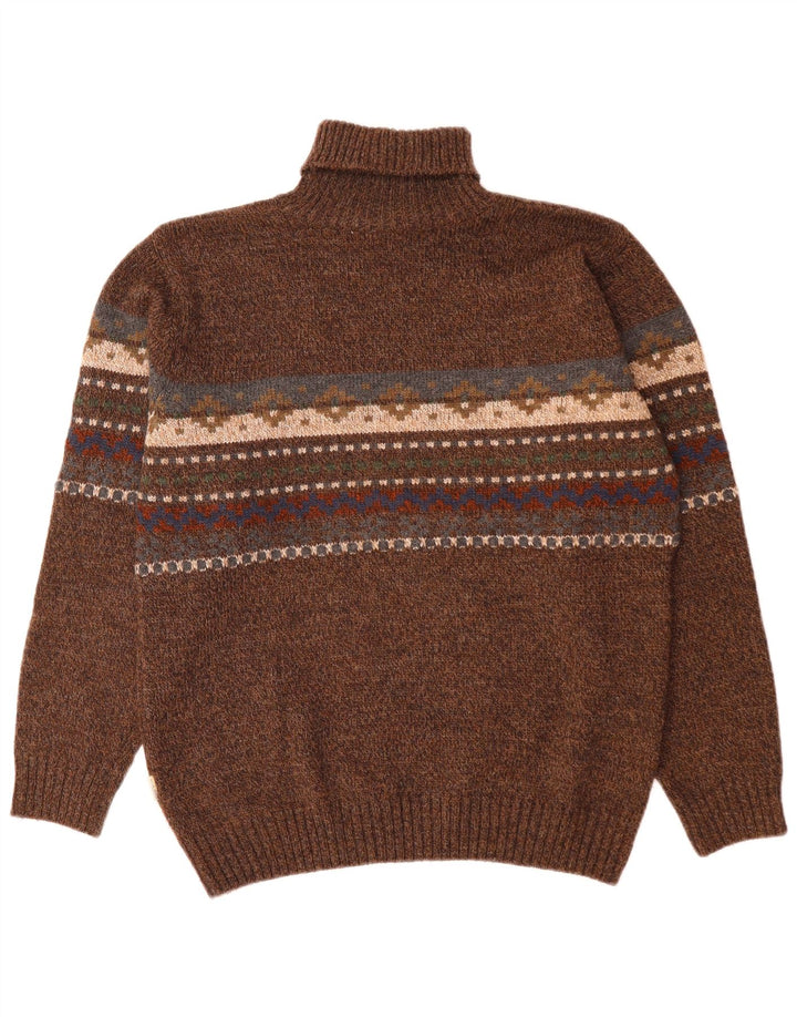 Pulover pentru bărbați Camel Active cu gât rulat, lână Fair Isle, maro mediu