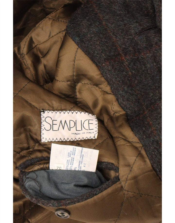 Vintage Mens Overcoat IT 52 XL Grey Check Wool